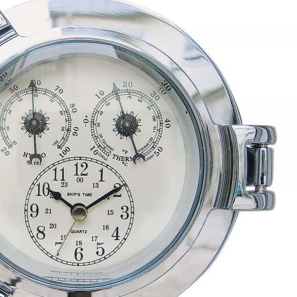 Uhr, Thermo- & Hygrometer im Bullauge