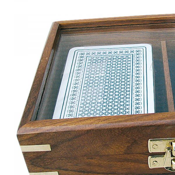 Spielkarten in Holzbox mit Glasdeckel