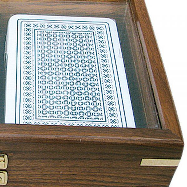Karten & Würfel in Holzbox mit Glasdeckel