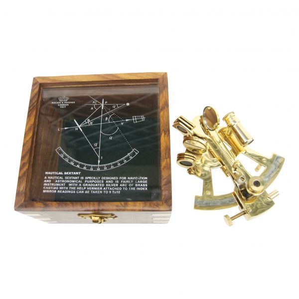 Sextant in Holzbox in Holzbox mit Glasdeckel 9198