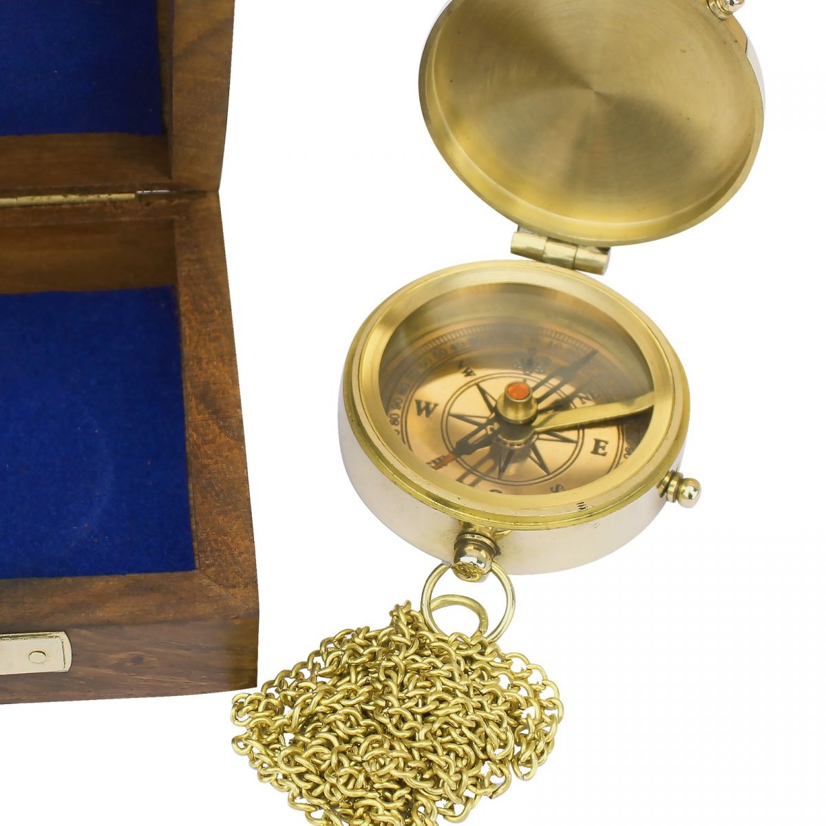 3. Bild Taschenkompass mit Kette in Holzbox 8228B