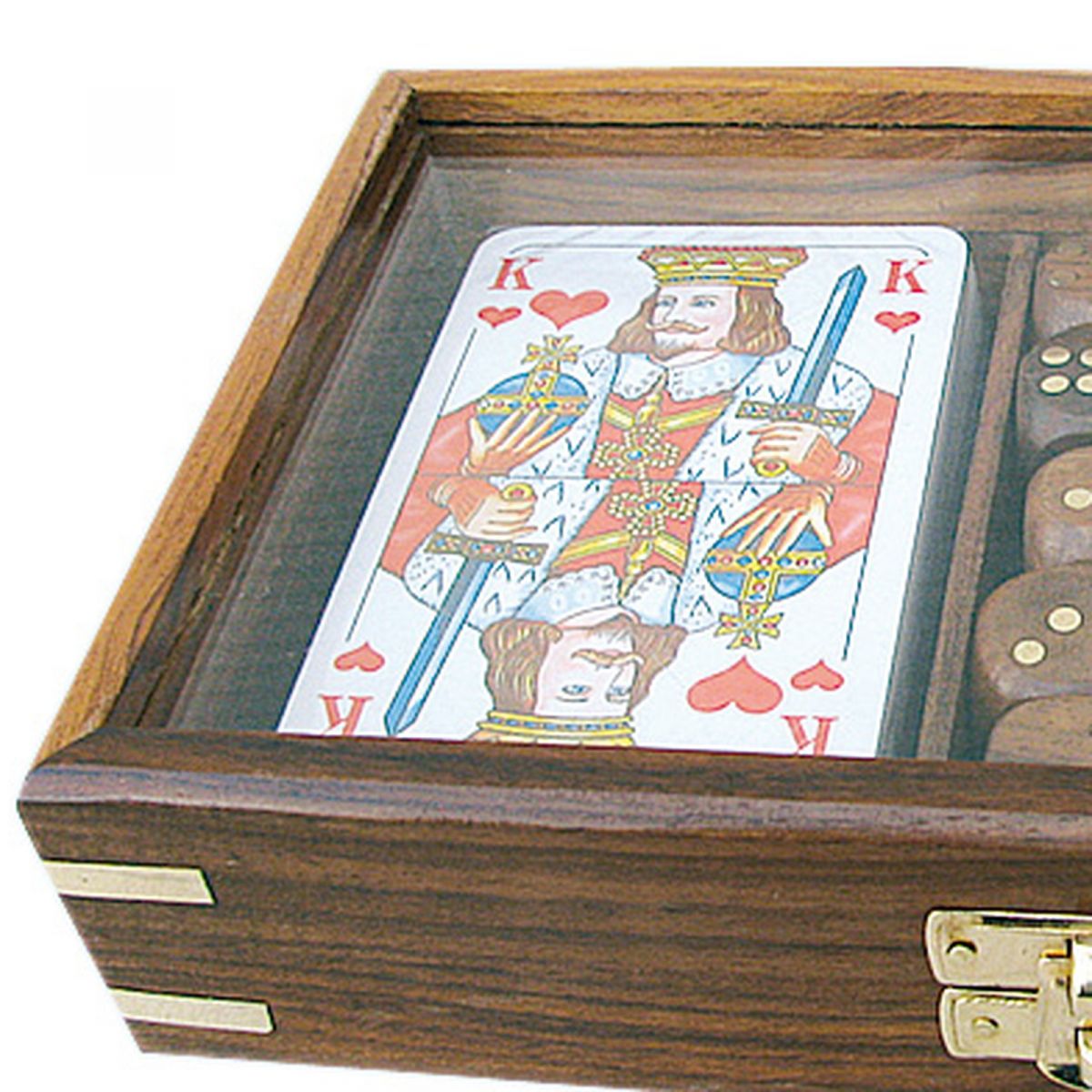 2. Bild Karten & Würfel in Holzbox mit Glasdeckel 9147