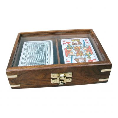 Spielkarten in Holzbox mit Glasdeckel 9136