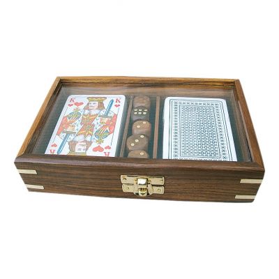 Karten & Würfel in Holzbox mit Glasdeckel 9147